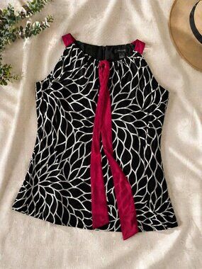 Ann Taylor Silk Blend Geometric Blouse Size 6 Keyhole Neck Sleeveless Top